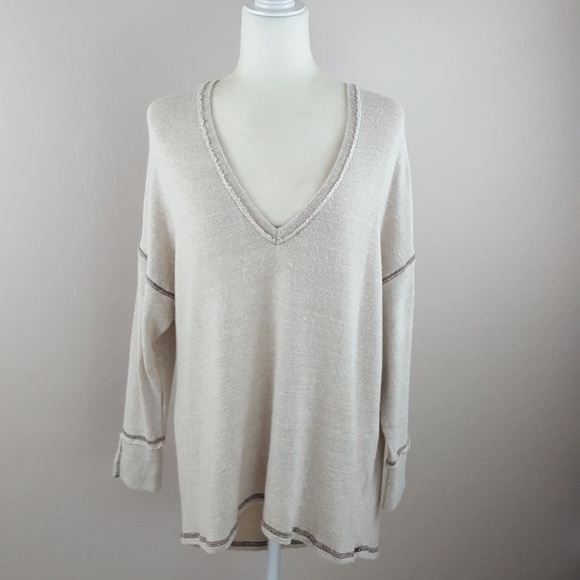 Project Social T Sweaters - Project Social T - Tan V Neck Open Cuff Sweater